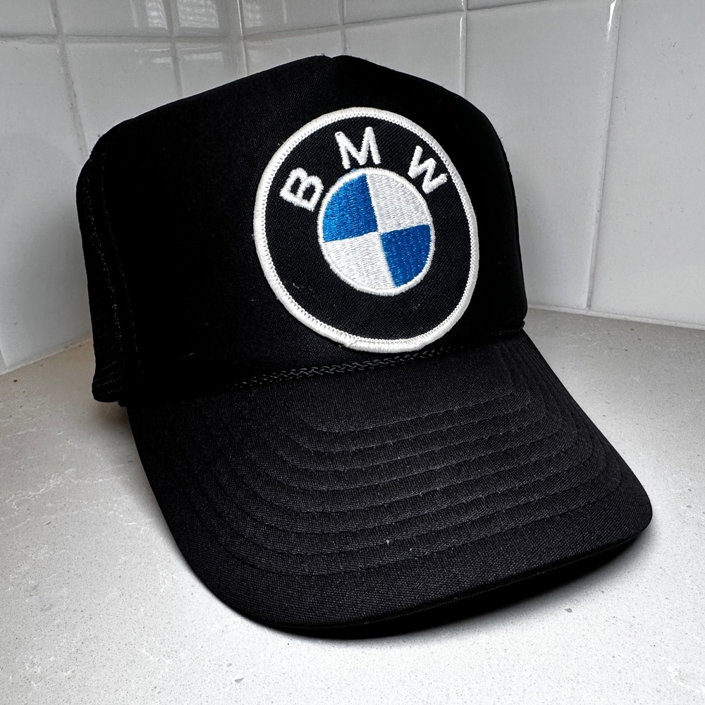 Vintage 90's BMW Trucker Hat Black Mesh Nissin Snapback Baseball‎ Cap